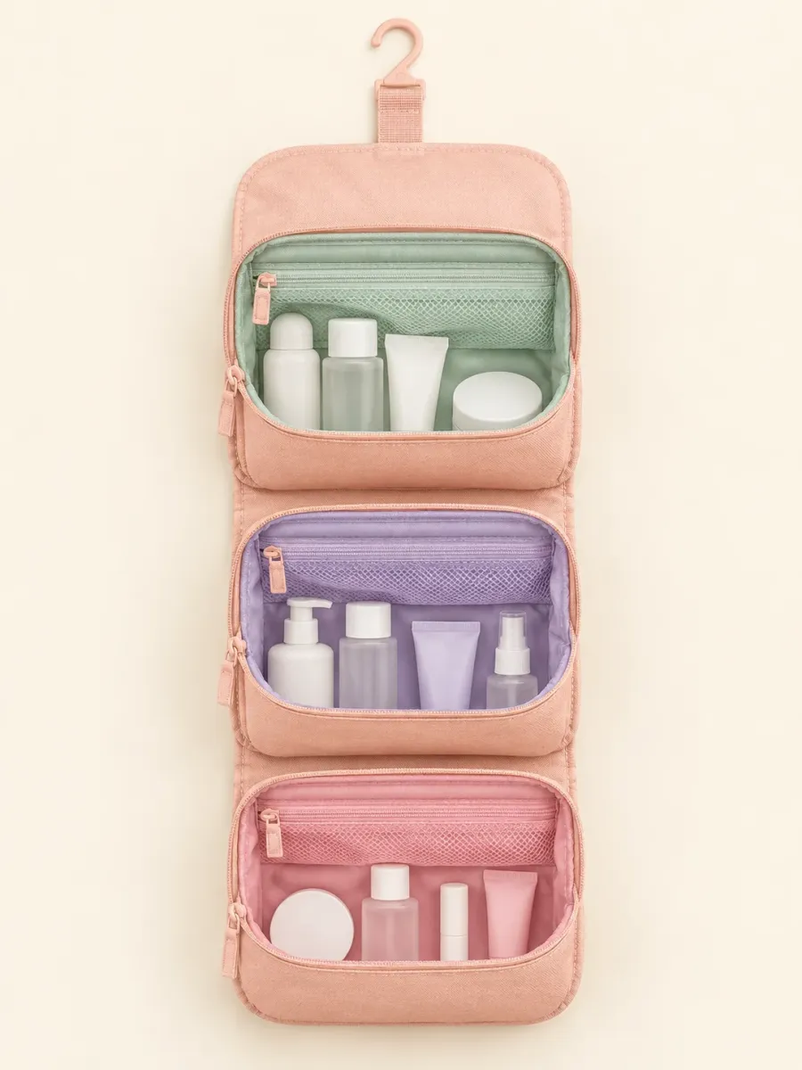 Hanging Toiletry Roll Mini — öppnad, visar facken